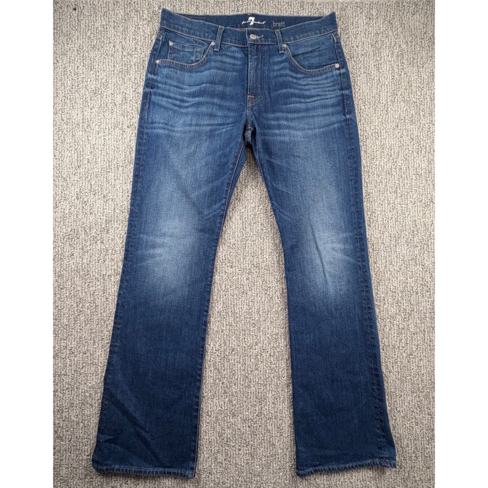 7 For All Mankind Brett Jeans Mens 32 (34x34) Blue Bootcut Stretch EM122922AP